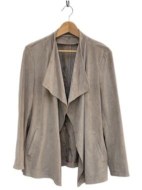 Basler Faux Suede Open Front Draped Jacket Quiet Luxury Neutral Beige Size 12